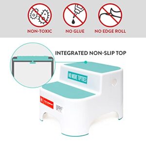 Prince Lionheart Step Stool Set with Faucet Extender, Dual Height Step Stool for Potty Toilet Training Kitchen to Wash Hands, Grippy Non-Slip Top, Sturdy Base with Non-Slip Feet (2 Pack, Glacier)