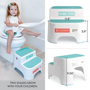 Prince Lionheart Step Stool Set with Faucet Extender, Dual Height Step Stool for Potty Toilet Training Kitchen to Wash Hands, Grippy Non-Slip Top, Sturdy Base with Non-Slip Feet (2 Pack, Glacier)