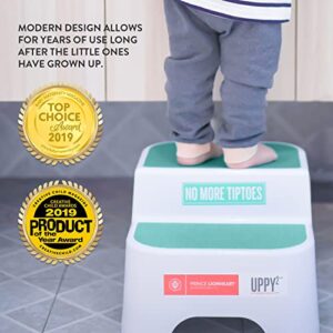 Prince Lionheart Step Stool Set with Faucet Extender, Dual Height Step Stool for Potty Toilet Training Kitchen to Wash Hands, Grippy Non-Slip Top, Sturdy Base with Non-Slip Feet (2 Pack, Glacier)