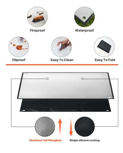 Elayce High-Temperature Resistant, Waterproof, and Portable BBQ Mat - 20"x25" with Adjustable Size and Four Corner Holes for Gas, Charcoal, and Electric Grills