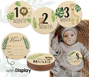wooden baby monthly milestone cards with announcement sign, pregnancy and baby shower gifts for boys and girls, newborn photography props