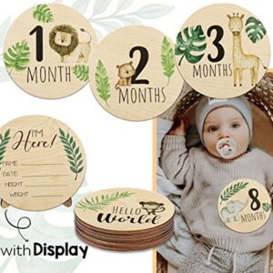 Wooden Baby Monthly Milestone Cards with Announcement Sign, Pregnancy and Baby Shower Gifts for Boys and Girls, Newborn Photography Props