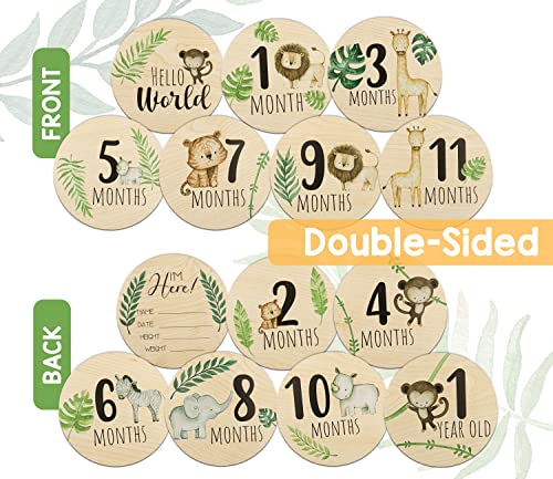Wooden Baby Monthly Milestone Cards with Announcement Sign, Pregnancy and Baby Shower Gifts for Boys and Girls, Newborn Photography Props