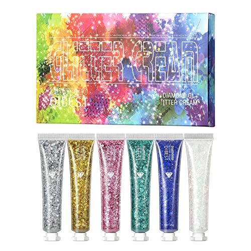 6 Pack Body Glitter Gel Face Glitter for Body, Face, Eye, Hair, Nails Glitter Makeup Liquid Long Lasting Sparkling Mermaid Chunky Glitter Gel for Festival Art Party Halloween (6 Color Sets)