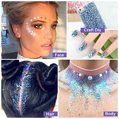 6 Pack Body Glitter Gel Face Glitter for Body, Face, Eye, Hair, Nails Glitter Makeup Liquid Long Lasting Sparkling Mermaid Chunky Glitter Gel for Festival Art Party Halloween (6 Color Sets)