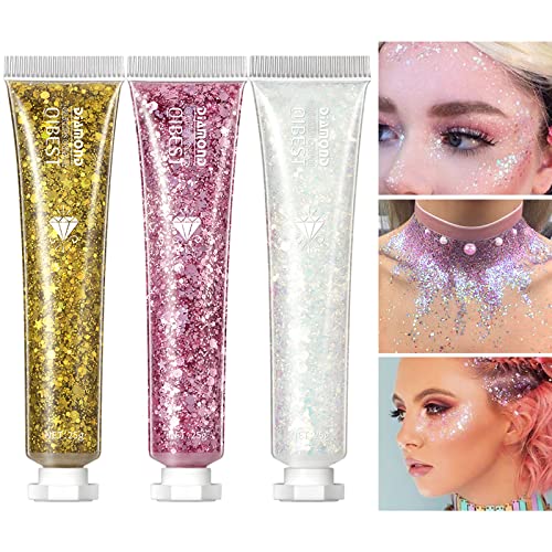 6 Pack Body Glitter Gel Face Glitter for Body, Face, Eye, Hair, Nails Glitter Makeup Liquid Long Lasting Sparkling Mermaid Chunky Glitter Gel for Festival Art Party Halloween (6 Color Sets)