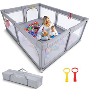 baby playpen extra large 79'' x 59'' playpens for babies and toddlers, sailnovo extra large baby play pen play yard for baby, kids activity center with anti-slip sucker and handlers*2(grey)
