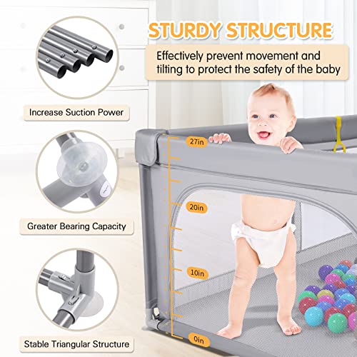 Baby Playpen Extra Large 79'' x 59'' Playpens for Babies and Toddlers, Sailnovo Extra Large Baby Play Pen Play Yard for Baby, Kids Activity Center with Anti-Slip Sucker and Handlers*2(Grey)
