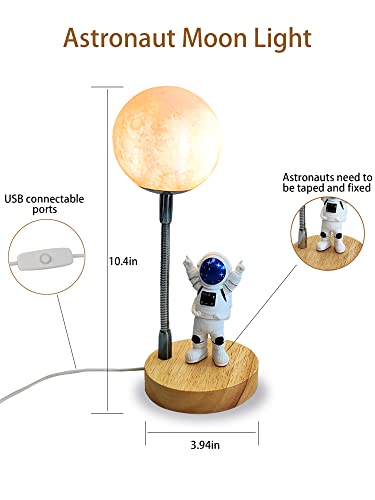 3D Moon Astronaut Desk Lamp LED 7 Color UBS wire control Spaceman Bedside Night light for Kids Decoration Lights Creative Ornaments for Bedroom Gaming Room Idea Great Gift for Children Boys Girls (A)