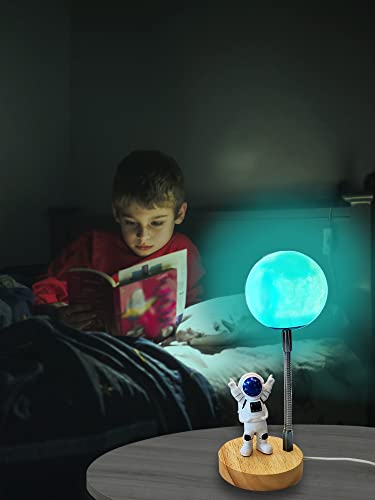 3D Moon Astronaut Desk Lamp LED 7 Color UBS wire control Spaceman Bedside Night light for Kids Decoration Lights Creative Ornaments for Bedroom Gaming Room Idea Great Gift for Children Boys Girls (A)