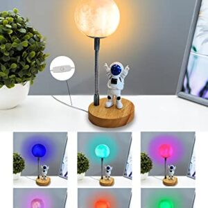 3D Moon Astronaut Desk Lamp LED 7 Color UBS wire control Spaceman Bedside Night light for Kids Decoration Lights Creative Ornaments for Bedroom Gaming Room Idea Great Gift for Children Boys Girls (A)