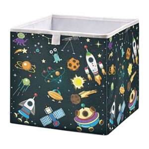 space rockets ufo cube storage bin collapsible storage bins waterproof toy basket for cube organizer bins for kids nursery book bathroom closet girls boys - 11.02x11.02x11.02 in