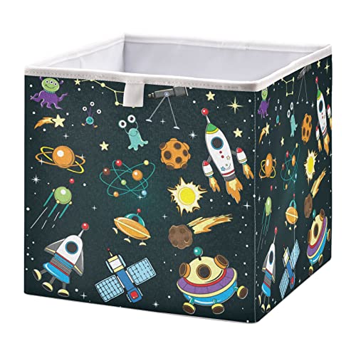 Space Rockets UFO Cube Storage Bin Collapsible Storage Bins Waterproof Toy Basket for Cube Organizer Bins for Kids Nursery Book Bathroom Closet Girls Boys - 11.02x11.02x11.02 in