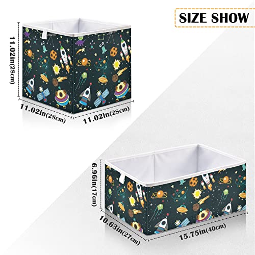 Space Rockets UFO Cube Storage Bin Collapsible Storage Bins Waterproof Toy Basket for Cube Organizer Bins for Kids Nursery Book Bathroom Closet Girls Boys - 11.02x11.02x11.02 in