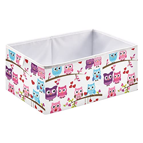 Owls Family Heart Cube Storage Bin Foldable Storage Cubes Waterproof Toy Basket for Cube Organizer Bins for Toys Nursery Kids Closet Book Bathroom Office - 15.75x10.63x6.96 in