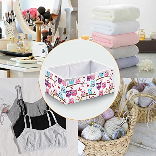 Owls Family Heart Cube Storage Bin Foldable Storage Cubes Waterproof Toy Basket for Cube Organizer Bins for Toys Nursery Kids Closet Book Bathroom Office - 15.75x10.63x6.96 in