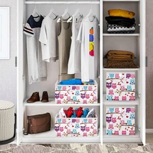 Owls Family Heart Cube Storage Bin Foldable Storage Cubes Waterproof Toy Basket for Cube Organizer Bins for Toys Nursery Kids Closet Book Bathroom Office - 15.75x10.63x6.96 in