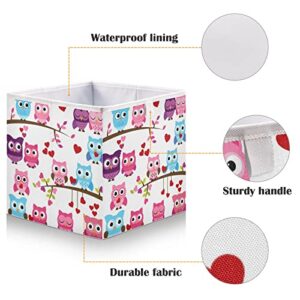 Owls Family Heart Cube Storage Bin Foldable Storage Cubes Waterproof Toy Basket for Cube Organizer Bins for Toys Nursery Kids Closet Book Bathroom Office - 15.75x10.63x6.96 in