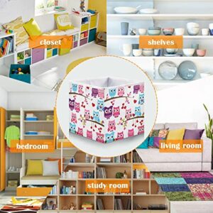 Owls Family Heart Cube Storage Bin Foldable Storage Cubes Waterproof Toy Basket for Cube Organizer Bins for Toys Nursery Kids Closet Book Bathroom Office - 15.75x10.63x6.96 in