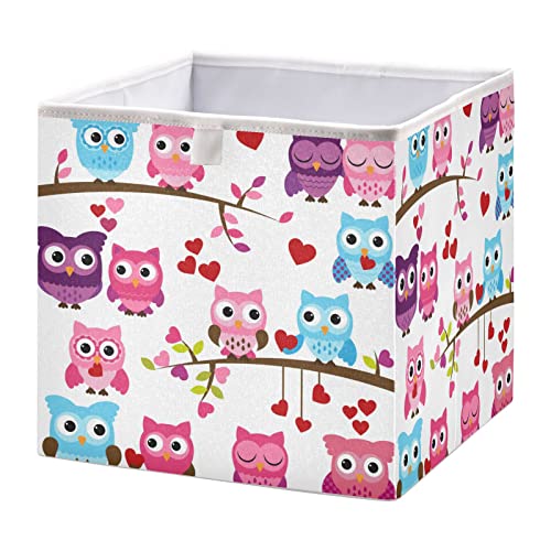 Owls Family Heart Cube Storage Bin Foldable Storage Cubes Waterproof Toy Basket for Cube Organizer Bins for Toys Nursery Kids Closet Book Bathroom Office - 15.75x10.63x6.96 in