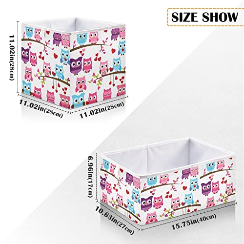 Owls Family Heart Cube Storage Bin Foldable Storage Cubes Waterproof Toy Basket for Cube Organizer Bins for Toys Nursery Kids Closet Book Bathroom Office - 15.75x10.63x6.96 in