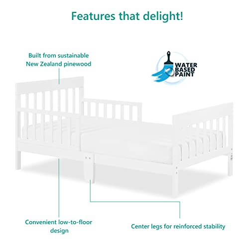 Dream On Me Finn Toddler Bed in White, Greenguard Gold and JPMA Certified, Non-Toxic Finish, Made of Sustainable New Zealand Pinewood, Wooden Nursery Furniture