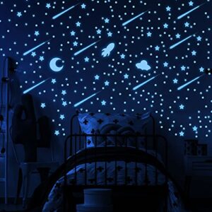 glow in the dark stars for ceiling, outer space blue wall stickers,galaxy universe wall decal shooting stars rockets,508 pcs for kids boys girls bedroom nursery playroom room decoration