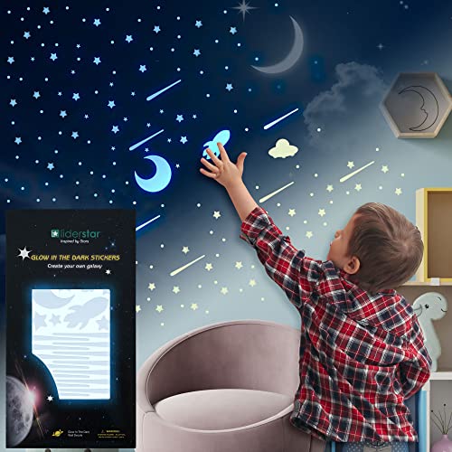 Glow in The Dark Stars for Ceiling, Outer Space Blue Wall Stickers,Galaxy Universe Wall Decal Shooting Stars Rockets,508 Pcs for Kids Boys Girls Bedroom Nursery Playroom Room Decoration