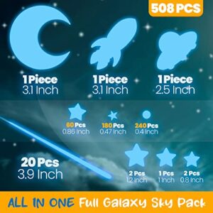 Glow in The Dark Stars for Ceiling, Outer Space Blue Wall Stickers,Galaxy Universe Wall Decal Shooting Stars Rockets,508 Pcs for Kids Boys Girls Bedroom Nursery Playroom Room Decoration