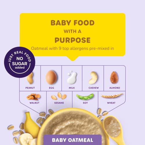 Ready, Set, Food! Organic Baby Oatmeal Cereal | Banana Apple | Organic Baby Food with 9 Top Allergens: Peanut, Egg, Milk, Cashew, Almond, Walnut, Sesame, Soy & Wheat | Unsweetened | Fortified with Iron | 15 Servings