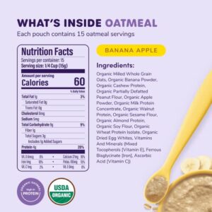 Ready, Set, Food! Organic Baby Oatmeal Cereal | Banana Apple | Organic Baby Food with 9 Top Allergens: Peanut, Egg, Milk, Cashew, Almond, Walnut, Sesame, Soy & Wheat | Unsweetened | Fortified with Iron | 15 Servings