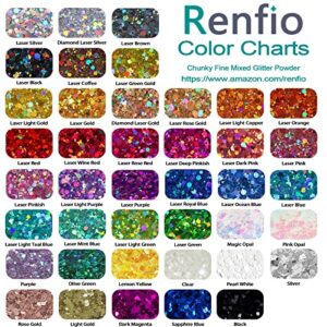 Renfio Holographic Chunky Glitter, 5.64 Oz 160g Extra Fine Glitter Powder Mixed Chunky PET Flake Sequins Bulk for Nail Art Resin Crafts Painting Festival Decor Slime Tumbler Candle - Laser Green