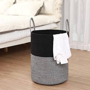 YanZhi Large Tall Cotton Rope Basket,58L Woven Laundry Baskets Storage Bins,Collapsible Thread Clothes Hamper with Durable Handles for Toys,Blanket,Pillows,Books,Baby Nursery & Home Organizer(black)