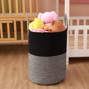 YanZhi Large Tall Cotton Rope Basket,58L Woven Laundry Baskets Storage Bins,Collapsible Thread Clothes Hamper with Durable Handles for Toys,Blanket,Pillows,Books,Baby Nursery & Home Organizer(black)