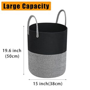 YanZhi Large Tall Cotton Rope Basket,58L Woven Laundry Baskets Storage Bins,Collapsible Thread Clothes Hamper with Durable Handles for Toys,Blanket,Pillows,Books,Baby Nursery & Home Organizer(black)