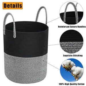 YanZhi Large Tall Cotton Rope Basket,58L Woven Laundry Baskets Storage Bins,Collapsible Thread Clothes Hamper with Durable Handles for Toys,Blanket,Pillows,Books,Baby Nursery & Home Organizer(black)