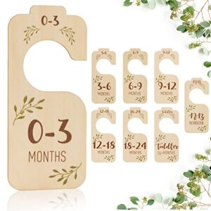 baby closet dividers for clothes organizer - set of 8 beautiful wooden double-sided baby clothes size hanger organizer from newborn to 24 months for boho nursery decor