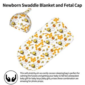 Honey Bee Baby Stuff Swaddle Blanket Hat Set,Soft and Stretchy Infant Receiving Blanket for Newborn, Swaddle Sack Wrap for Boy/Girl