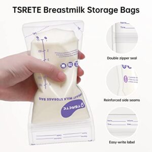 TSRETE Breastmilk Storage Bags Temperature Sensing Discoloration - 60 Count Leak Proof Double Zipper Seal Self Standing Breastmilk Bags for Breastfeeding, Space Saving for Refrigeration - 6 OZ/180ml