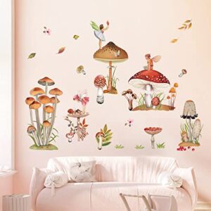 decalmile Woodland Mushroom Wall Decals Fairy Fall Leaf Wall Stickers Girls Bedroom Living Room Kitchen Wall Door Decor