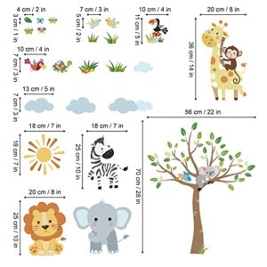 decalmile Forest Baby Animals Wall Decals Elephant Lion Giraffe Wall Stickers Baby Nursery Kids Room Daycare Wall Decor