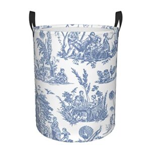 marseilles toile willow ware blue white laundry basket,collapsible clothes hamper storage with handle, laundry hamper for bathroom home decor baby clothing medium