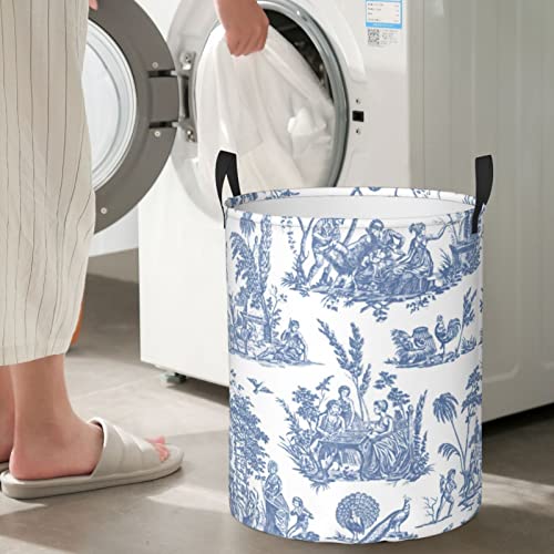 Marseilles Toile Willow Ware Blue White Laundry Basket,Collapsible Clothes Hamper Storage with Handle, Laundry Hamper for Bathroom Home Decor Baby Clothing Medium