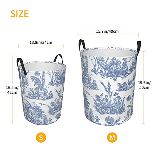 Marseilles Toile Willow Ware Blue White Laundry Basket,Collapsible Clothes Hamper Storage with Handle, Laundry Hamper for Bathroom Home Decor Baby Clothing Medium