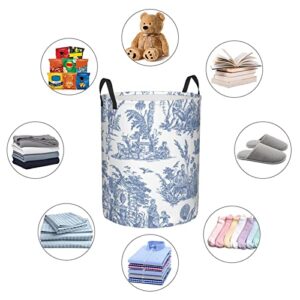 Marseilles Toile Willow Ware Blue White Laundry Basket,Collapsible Clothes Hamper Storage with Handle, Laundry Hamper for Bathroom Home Decor Baby Clothing Medium