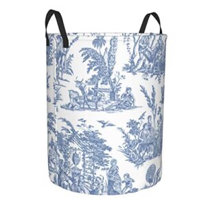 Marseilles Toile Willow Ware Blue White Laundry Basket,Collapsible Clothes Hamper Storage with Handle, Laundry Hamper for Bathroom Home Decor Baby Clothing Medium