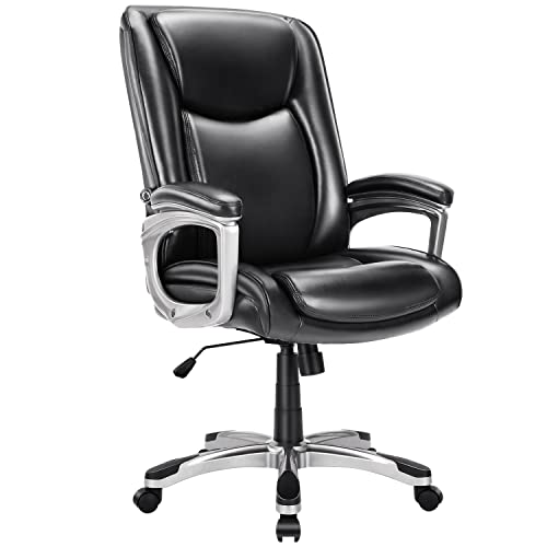 ZUNMOS Home Office Executive High Back Ergonomic Desk Height Managerial Rolling Swivel Chair with Adjustable Lumbar Support, Faux Leather, Black