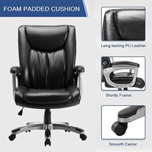 ZUNMOS Home Office Executive High Back Ergonomic Desk Height Managerial Rolling Swivel Chair with Adjustable Lumbar Support, Faux Leather, Black