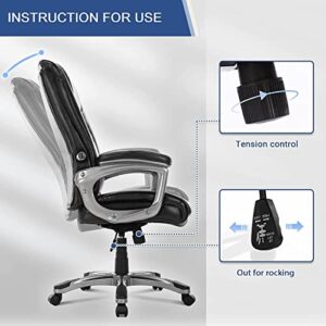 ZUNMOS Home Office Executive High Back Ergonomic Desk Height Managerial Rolling Swivel Chair with Adjustable Lumbar Support, Faux Leather, Black