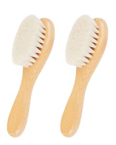 baby hair brush, 2 pcs baby hair brush with wooden handle, natural soft goat bristles cradle cap brush for newborns & toddlers